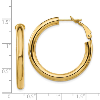 14K Polished Round Omega Back Hoop Earrings, 33.5 x 4mm