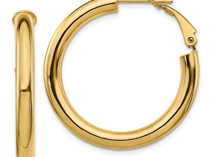 14k Polished Round Omega Back Hoop Earrings (Style PRE928)