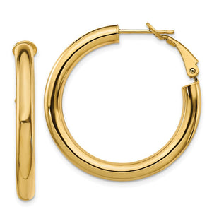 14k Polished Round Omega Back Hoop Earrings (Style PRE928)