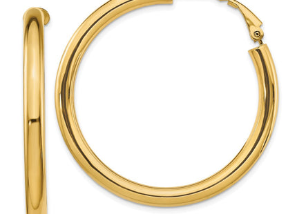14k Polished Round Omega Back Hoop Earrings (Style PRE930)