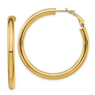 14k Polished Round Omega Back Hoop Earrings (Style PRE930)