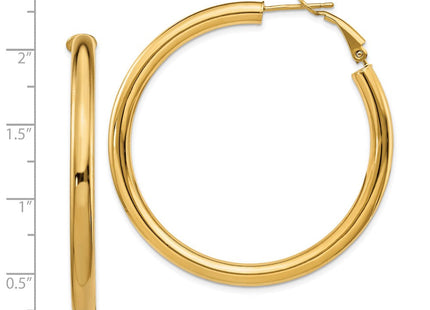 14k Polished Round Omega Back Hoop Earrings (Style PRE931)