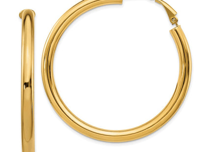 14k Polished Round Omega Back Hoop Earrings (Style PRE931)