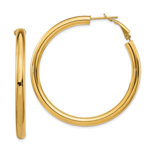 14k Polished Round Omega Back Hoop Earrings (Style PRE931)