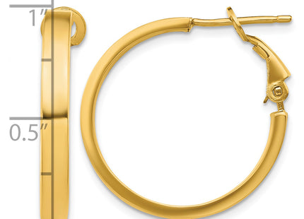14k Polished Square Tube Round Hoop Earrings, 24.25 x 3mm