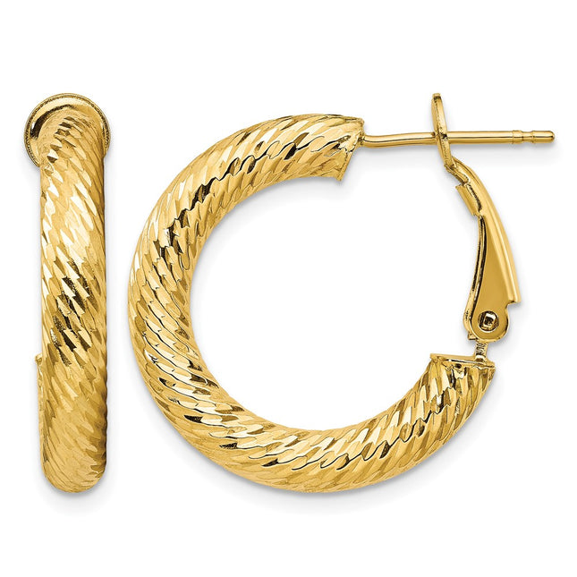 14k Diamond-cut Round Omega Back Hoop Earrings, 23 x 4mm