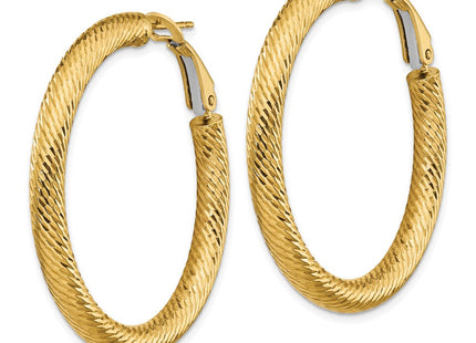 14k Diamond-cut Round Omega Back Hoop Earrings (Style PRE936)