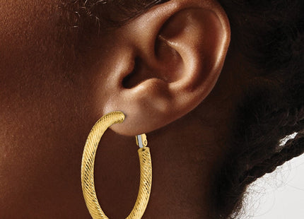 14k Diamond-cut Round Omega Back Hoop Earrings (Style PRE936)