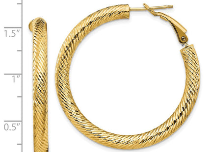 14k Diamond-cut Round Omega Back Hoop Earrings (Style PRE936)