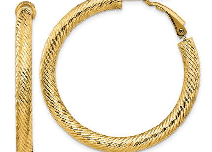 14k Diamond-cut Round Omega Back Hoop Earrings (Style PRE936)