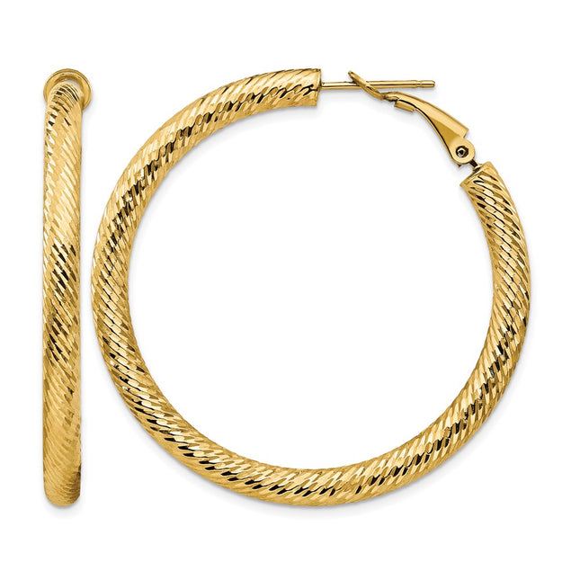 14k Diamond-cut Round Omega Back Hoop Earrings, 45 x 4mm