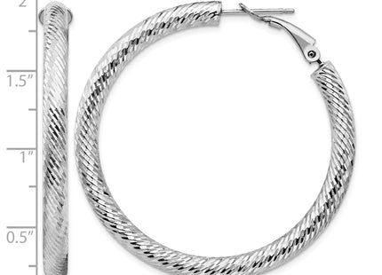 14k White Gold Diamond-cut Round Omega Back Hoop Earrings, 45 x 4mm