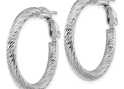 14k White Gold Diamond-cut Round Omega Back Hoop Earrings, 27 x 3mm