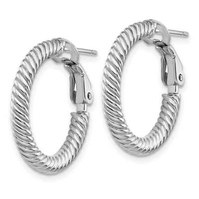 14K White Gold Twisted Round Hoop Earrings, 21 x 3mm