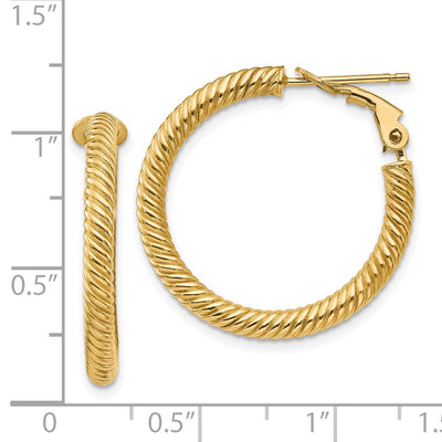 14K Twisted Round Hoop Earrings, 26 x 3mm