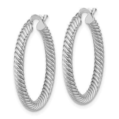14K White Gold Twisted Round Hoop Earrings, 26 x 3mm
