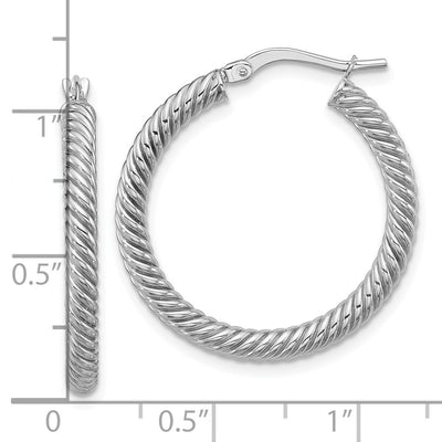 14K White Gold Twisted Round Hoop Earrings, 26 x 3mm