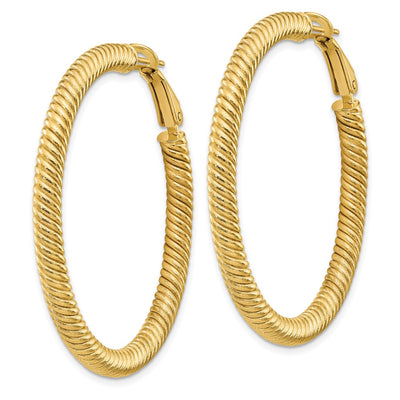14K Twisted Round Omega Back Hoop Earrings
