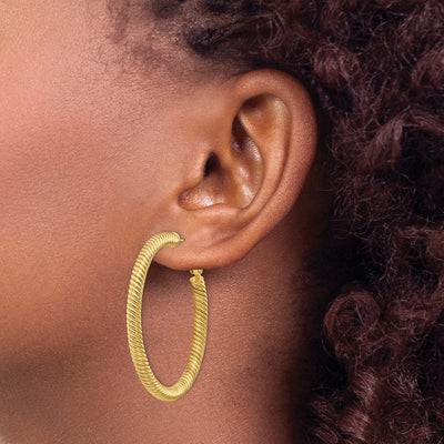 14K Twisted Round Omega Back Hoop Earrings
