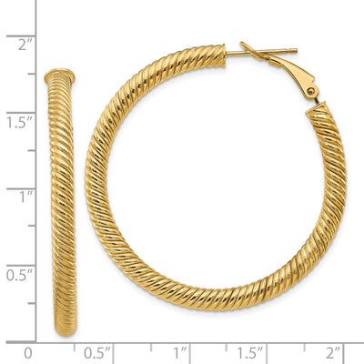 14K Twisted Round Omega Back Hoop Earrings