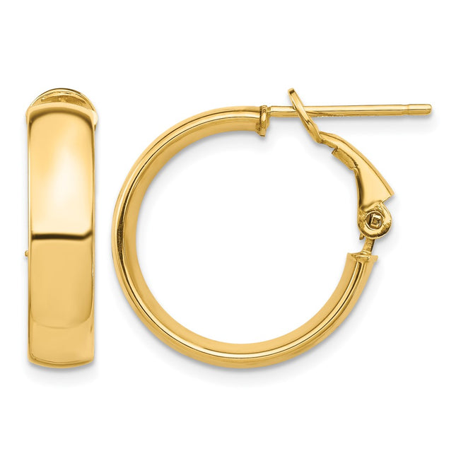 14k High Polished Omega Back Hoop Earrings, 20.5 x 5mm
