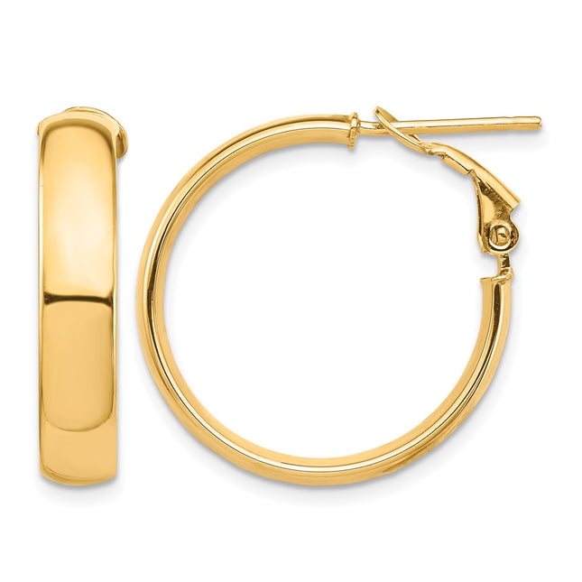 14k High Polished Omega Back Hoop Earrings, 26 x 5mm
