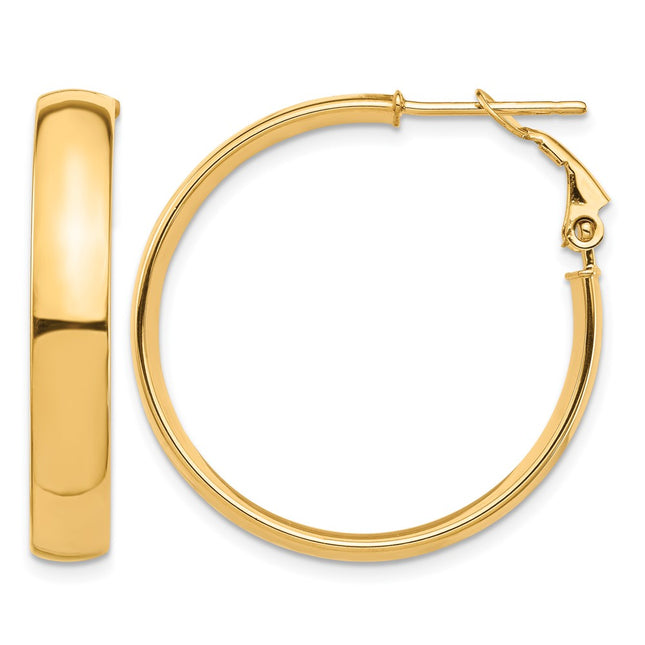 14k High Polished Omega Back Hoop Earrings, 30.25 x 5mm
