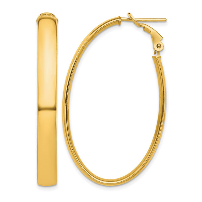 14k High Polished Oval Omega Back Hoop Earrings, 44.5 x 5mm