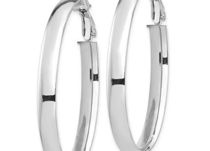14k White Gold High Polished Omega Back Oval Hoop Earrings (Style PRE960W)