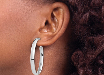 14k White Gold High Polished Omega Back Oval Hoop Earrings (Style PRE960W)
