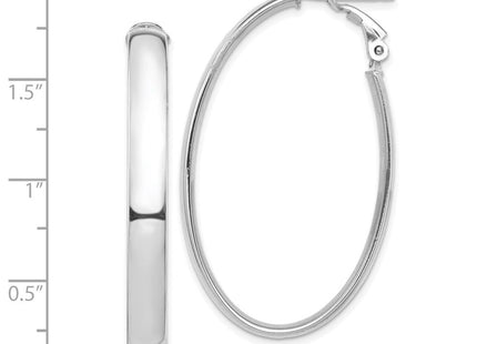 14k White Gold High Polished Omega Back Oval Hoop Earrings (Style PRE960W)