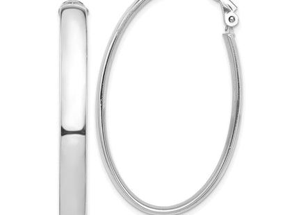 14k White Gold High Polished Omega Back Oval Hoop Earrings (Style PRE960W)