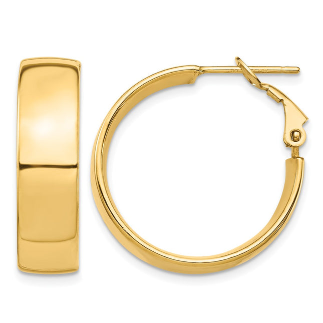 14k High Polished Omega Back Hoop Earrings, 24.5 x 7mm