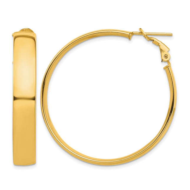 14k High Polished Omega Back Hoop Earrings, 42.75 x 7mm