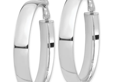 14k White Gold High Polished Omega Back Hoop Earrings, 42.75 x 7mm
