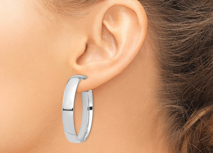 14k White Gold High Polished Omega Back Hoop Earrings, 42.75 x 7mm