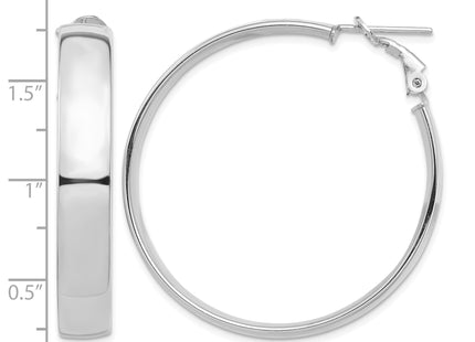 14k White Gold High Polished Omega Back Hoop Earrings, 42.75 x 7mm