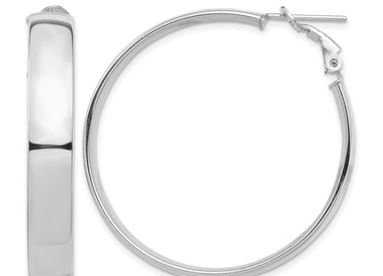 14k White Gold High Polished Omega Back Hoop Earrings, 42.75 x 7mm