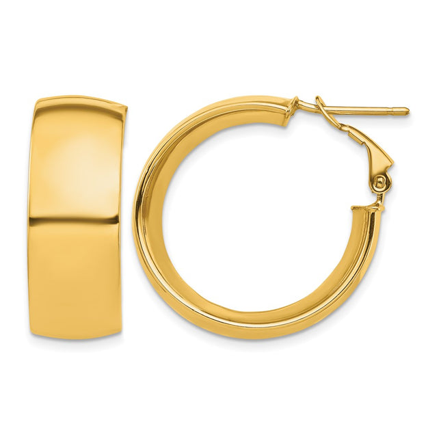 14k High Polished Omega Back Hoop Earrings, 28 x 10mm