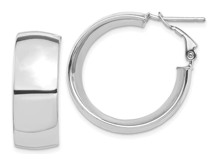 14k White Gold High Polished Omega Back Hoop Earrings (Style PRE969W)