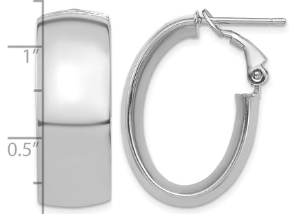 14k White Gold High Polished Omega Back Oval Hoop Earrings, 25.75 x 10mm