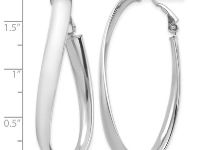 14K white gold oval hoop earrings, further view