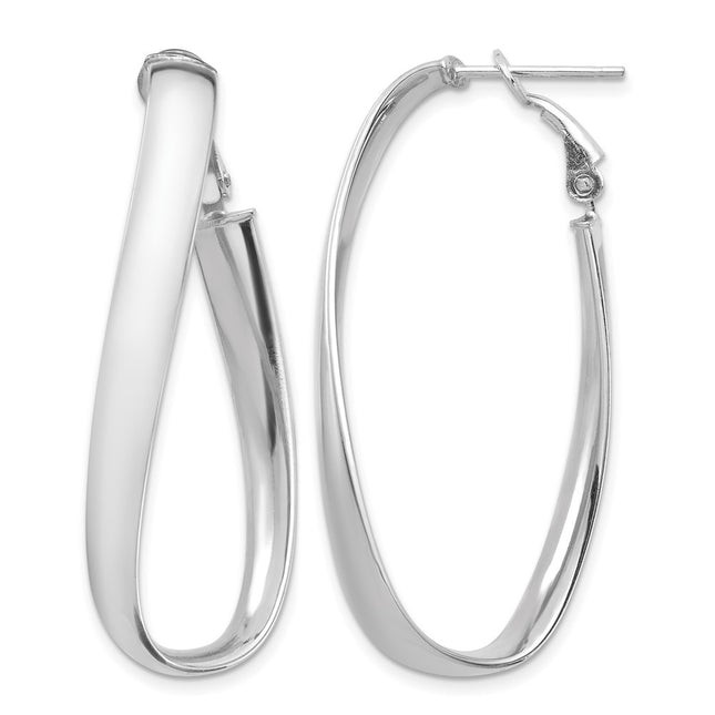 14k White Gold Polished Twisted Omega Back Oval Hoop Earrings, 42.25 x 5mm