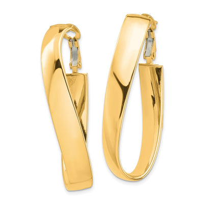 14K High Polished Twisted Omega Back Oval Hoop Earrings
