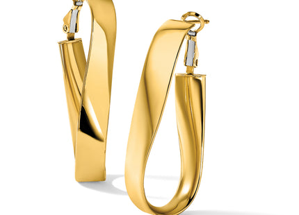 14k High Polished Twisted Omega Back Oval Hoop Earrings