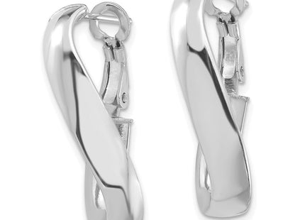 14k White Gold Polished Twisted Oval Omega Back Hoop Earrings (Style PRE989W)
