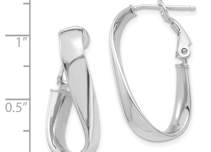 14k White Gold Polished Twisted Oval Omega Back Hoop Earrings (Style PRE989W)