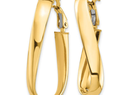14k High Polished Twisted Oval Omega Back Hoop Earrings (Style PRE990)