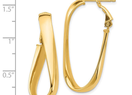 14k High Polished Twisted Oval Omega Back Hoop Earrings (Style PRE990)