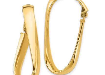 14k High Polished Twisted Oval Omega Back Hoop Earrings (Style PRE990)